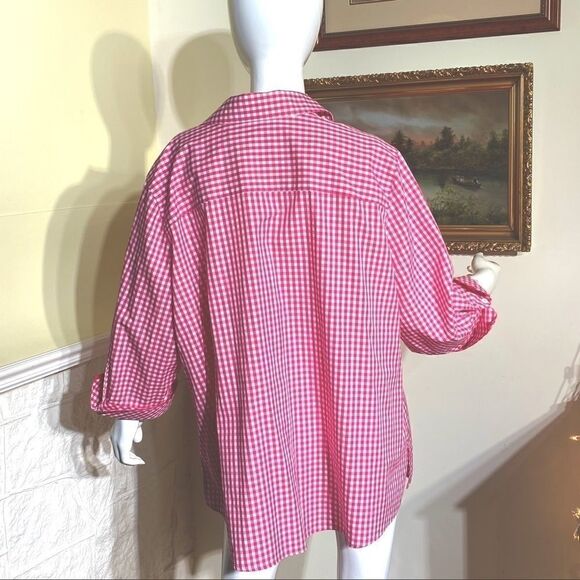 AS NEW Foxcroft No-Iron Pink & White Gingham Shirt - Picture 3 of 8